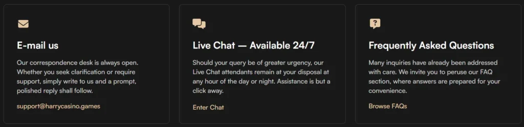 Support Options at Harry Casino